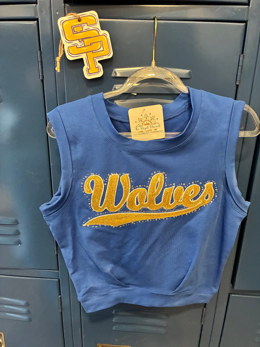 Wolves yoga sequin rhinestone top
