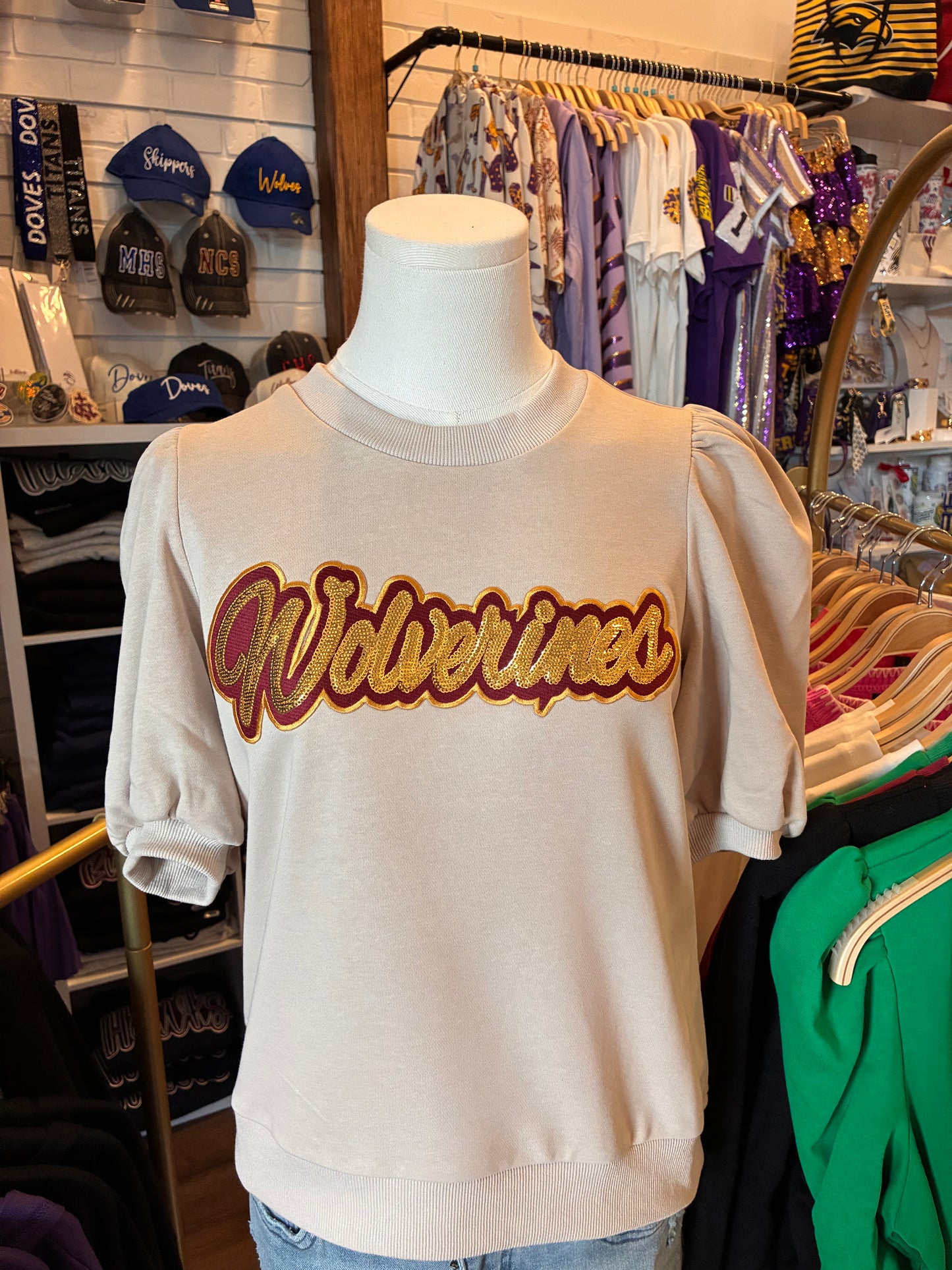 Wolverines Luna Puff Sleeve Round Neck Top