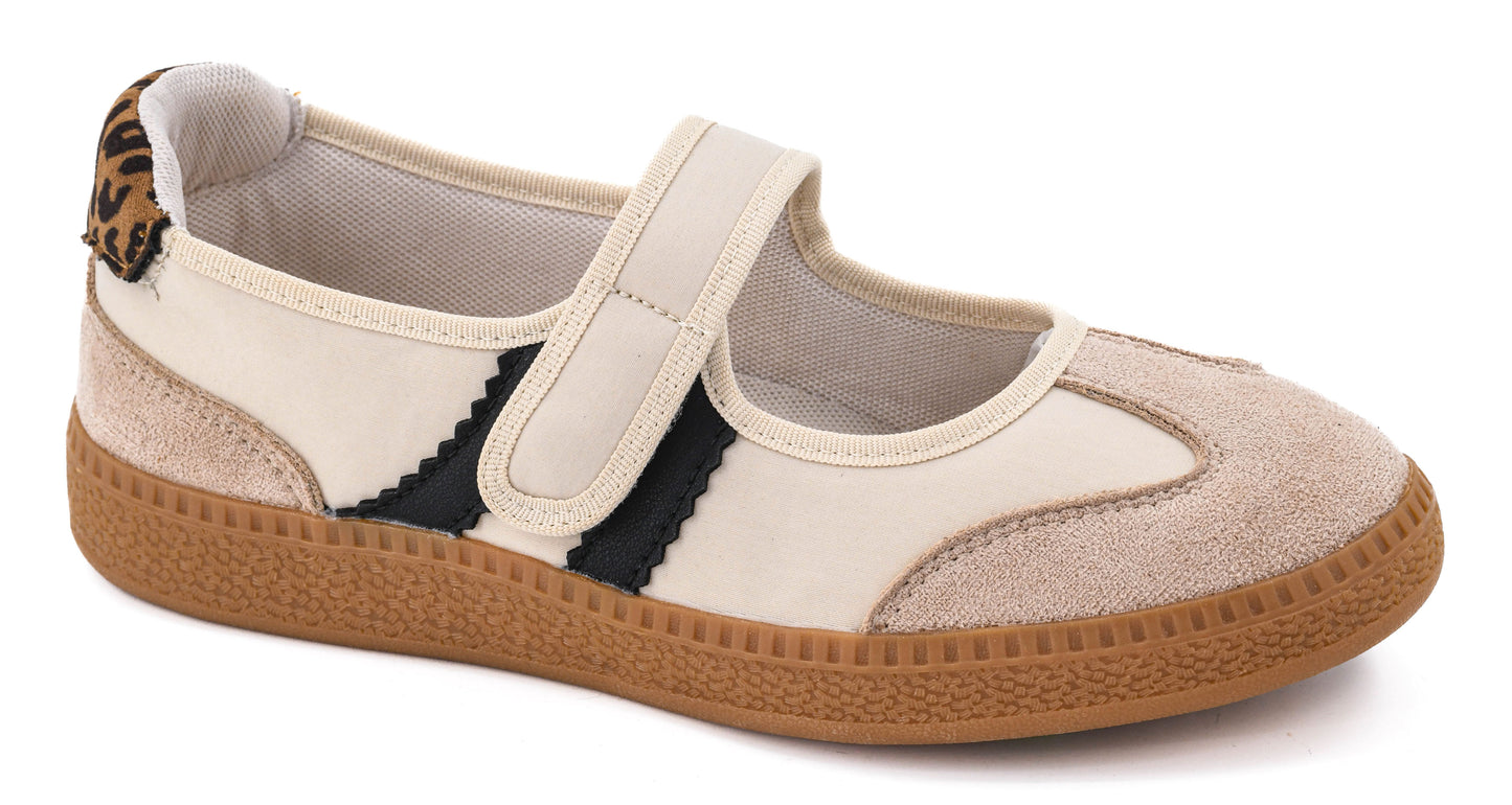 Sand color Mary Jane Sneaker with white back ground