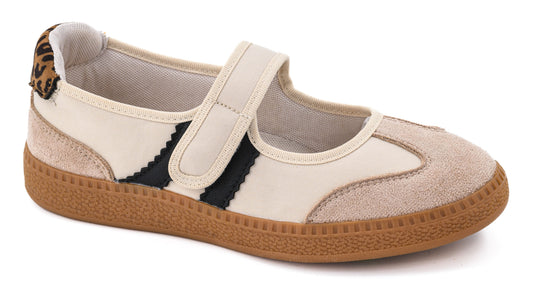 Sand color Mary Jane Sneaker with white back ground