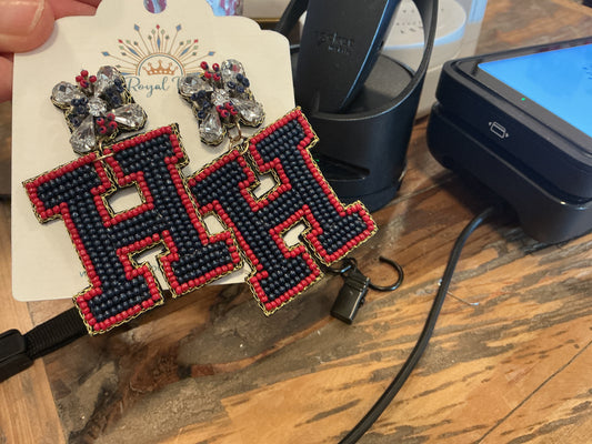 HAWKS Rhinestone w Beaded Logo earrings