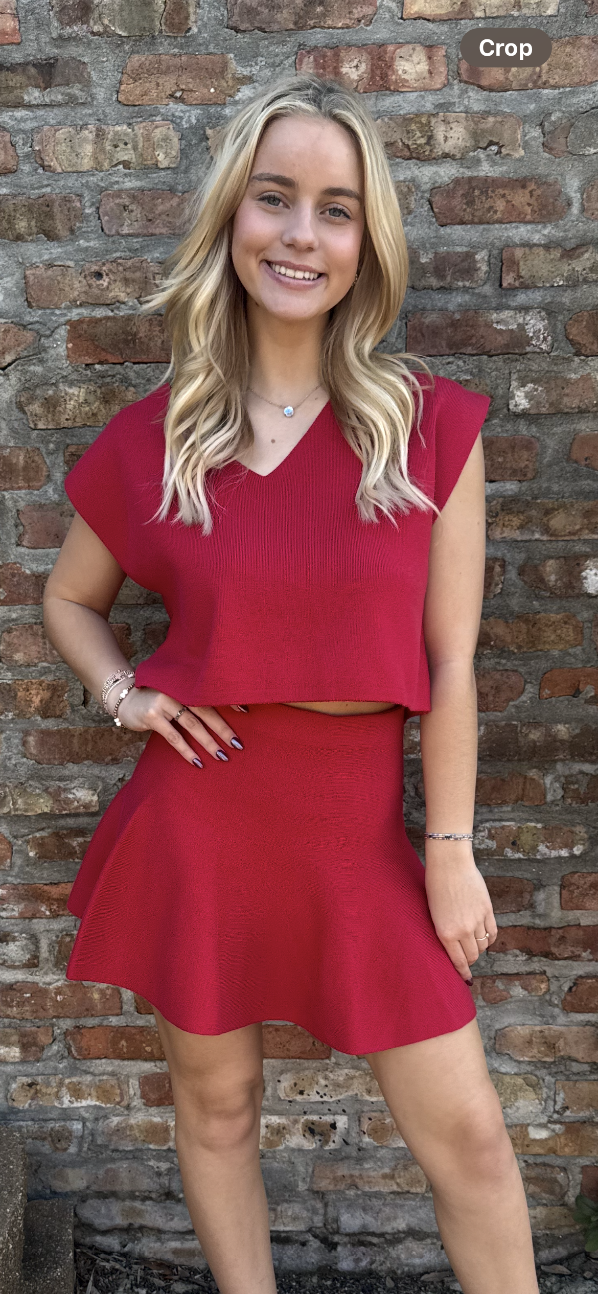 2pc Sleeveless V-neck Sweater Top and flared skirt