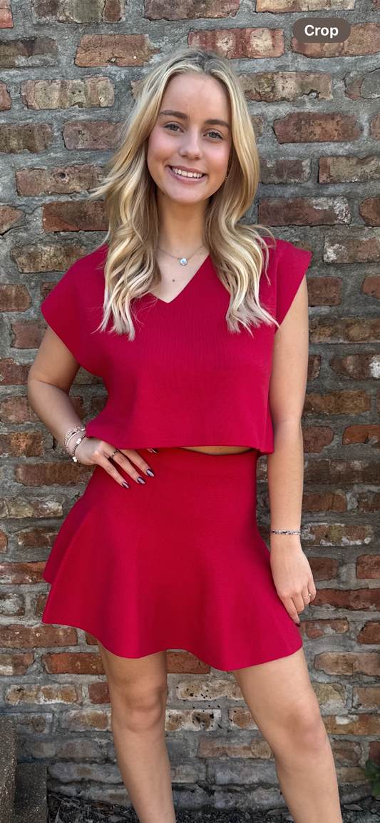 2pc Sleeveless V-neck Sweater Top and flared skirt