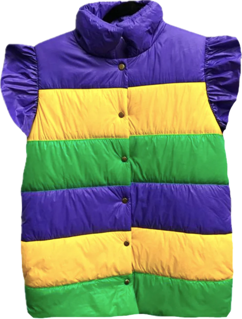 Mardi Gras Ruffle Sleeve Puffer Vest