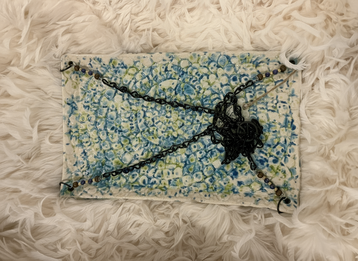 Medium Rectangular Bird Feeder without screen Blue Ivory Speckle