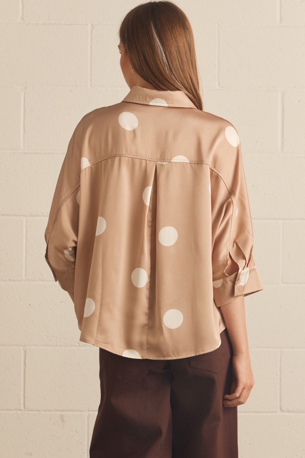 Latte Polka Dot Button up Top