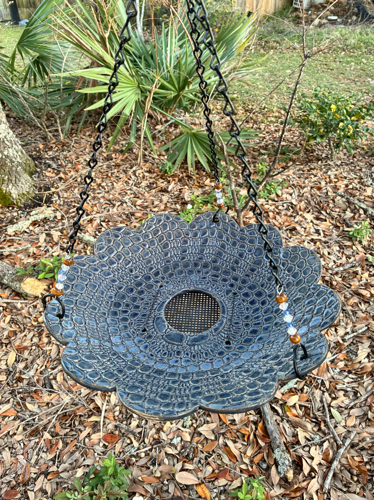 Denim Large texture flower bird feeder Denim