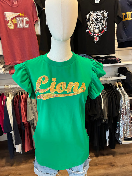 Lions Green  Flutter Sleeve top