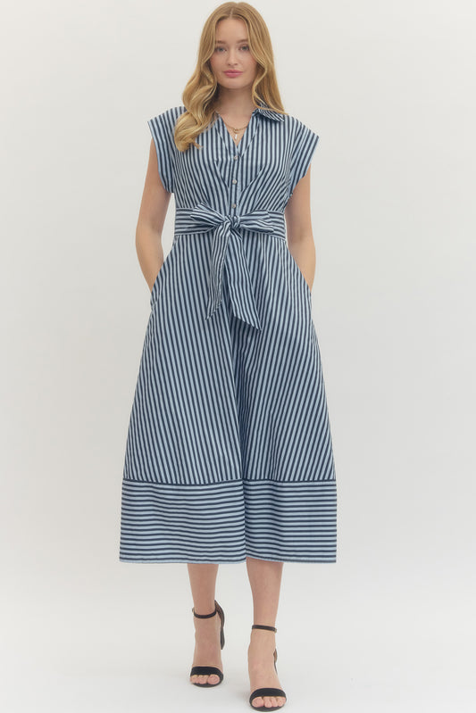 Fairview Navy Striped Midi Dress