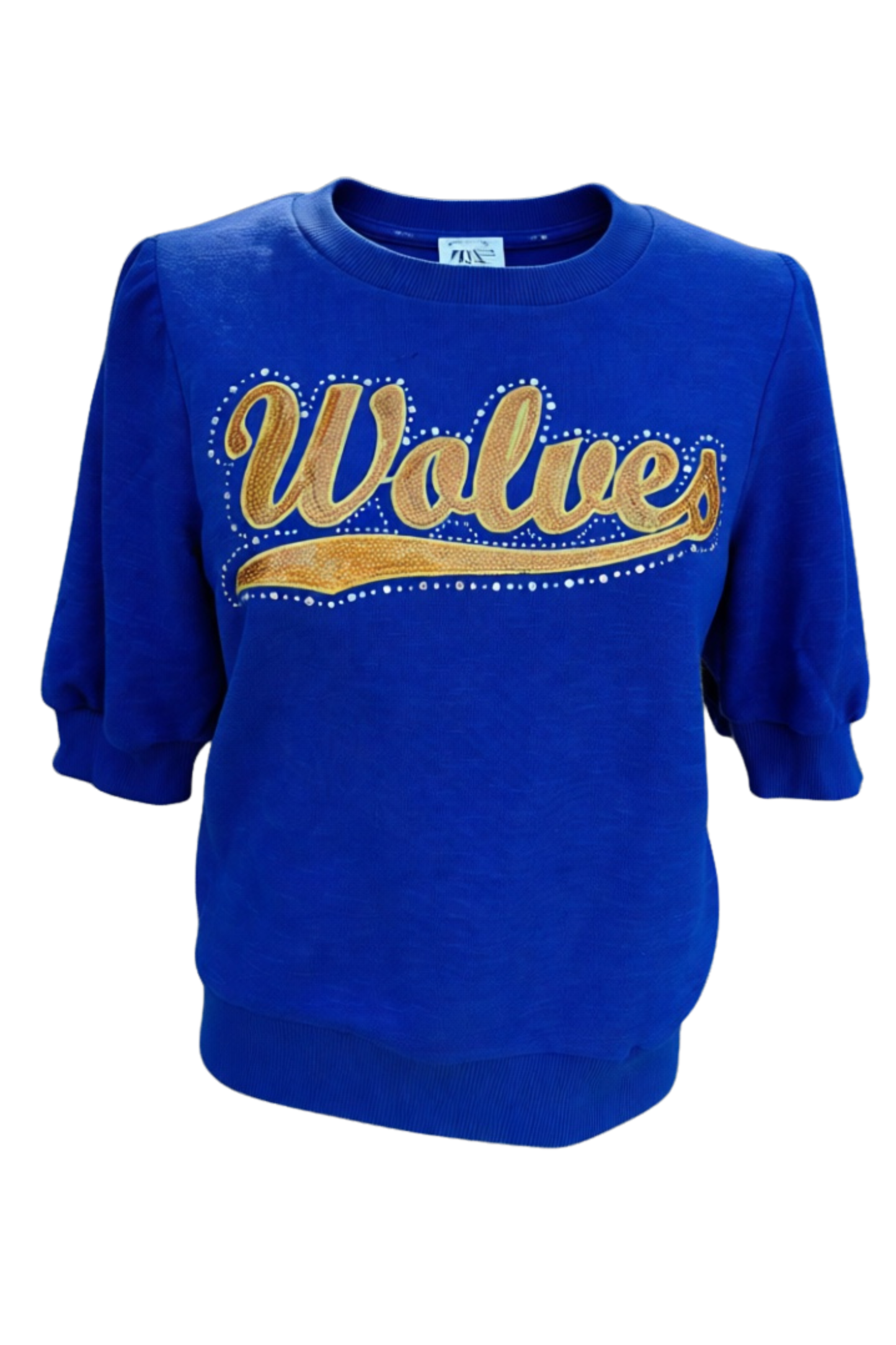 Wolves Sequin w Rhinestones puff Sleeve Top
