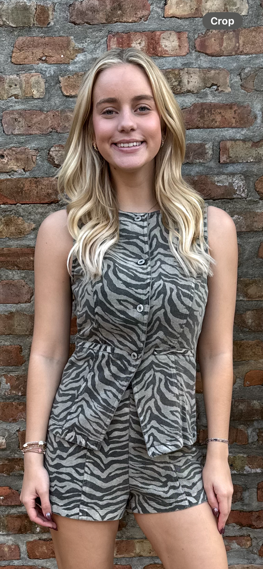 Zebra print denim top and bottom