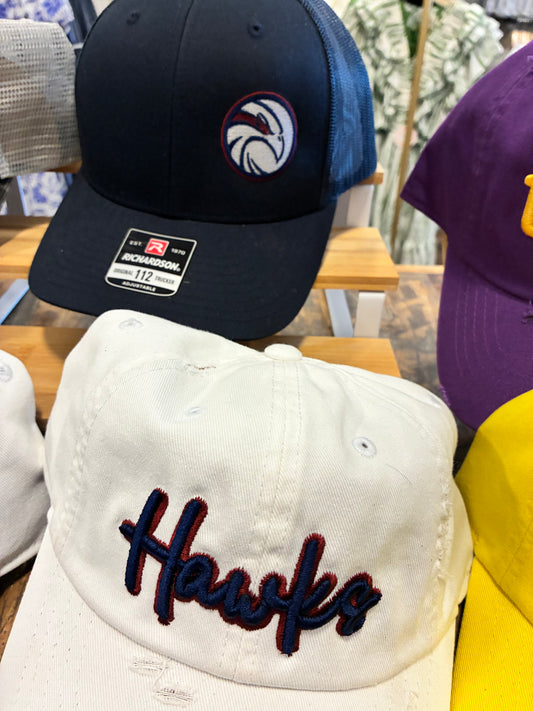 Hawks White Distressed Puff Embroidery Hat