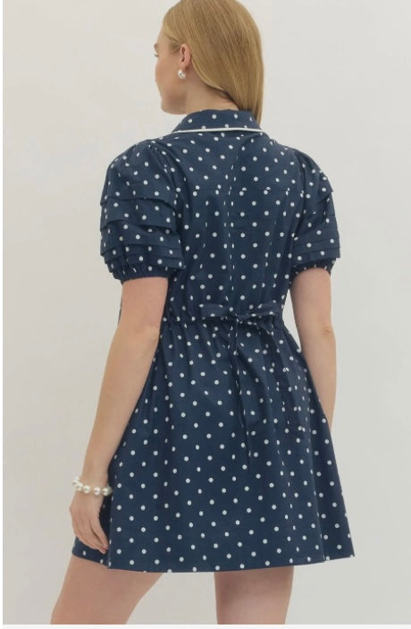 Liberty Navy Polka Dot Dress