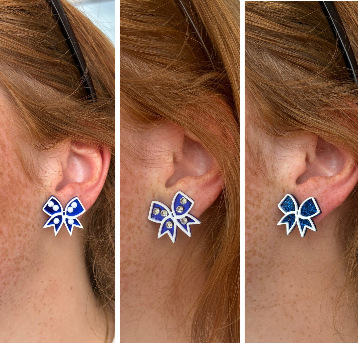 Blue and White Bow Stud Earrings