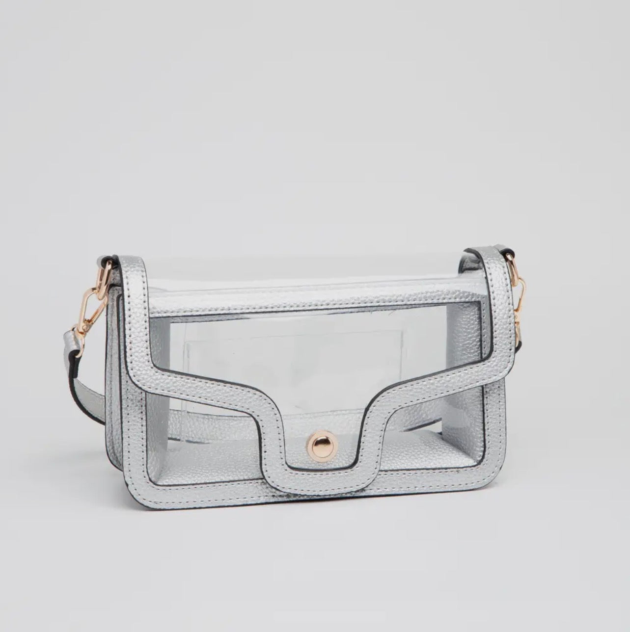 Silver Clear Vegan Leather Crossbody/Wristlet/Clutch