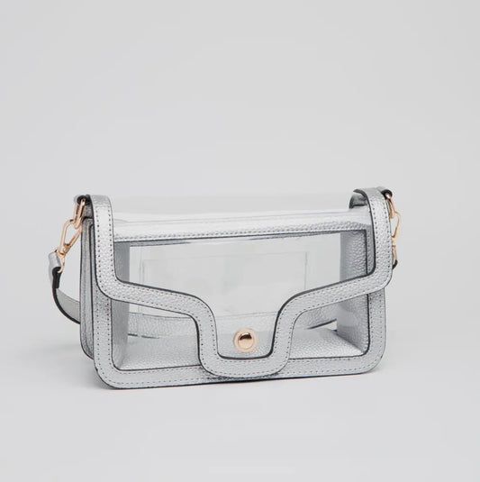 Silver Clear Vegan Leather Crossbody/Wristlet/Clutch