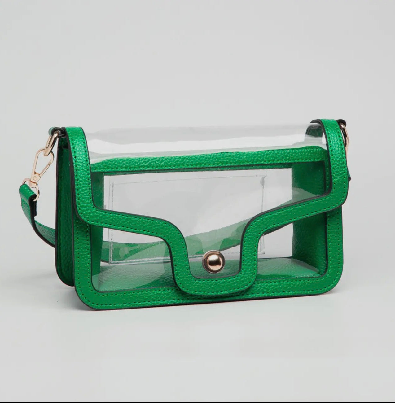 Green Clear Vegan Leather Crossbody/Wristlet/Clutch