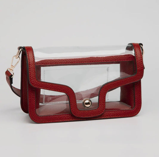 Maroon Clear Vegan Leather Crossbody/Wristlet/Clutch