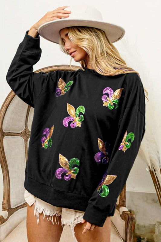 Fleur De Lis Sequin Pullover
