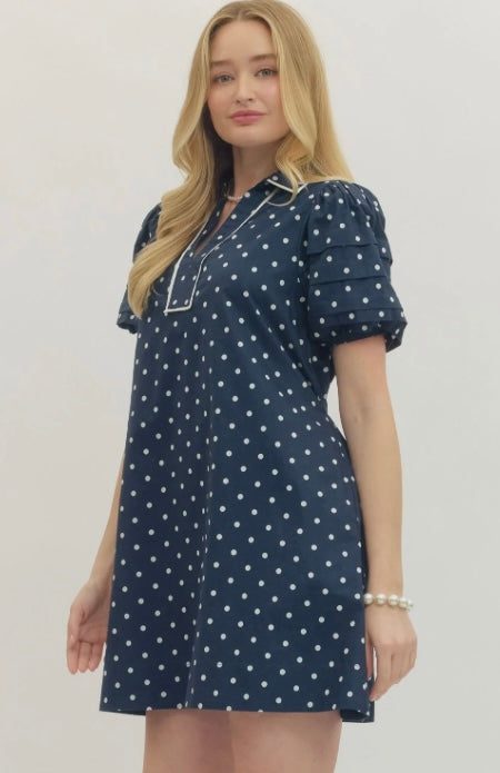 Liberty Navy Polka Dot Dress
