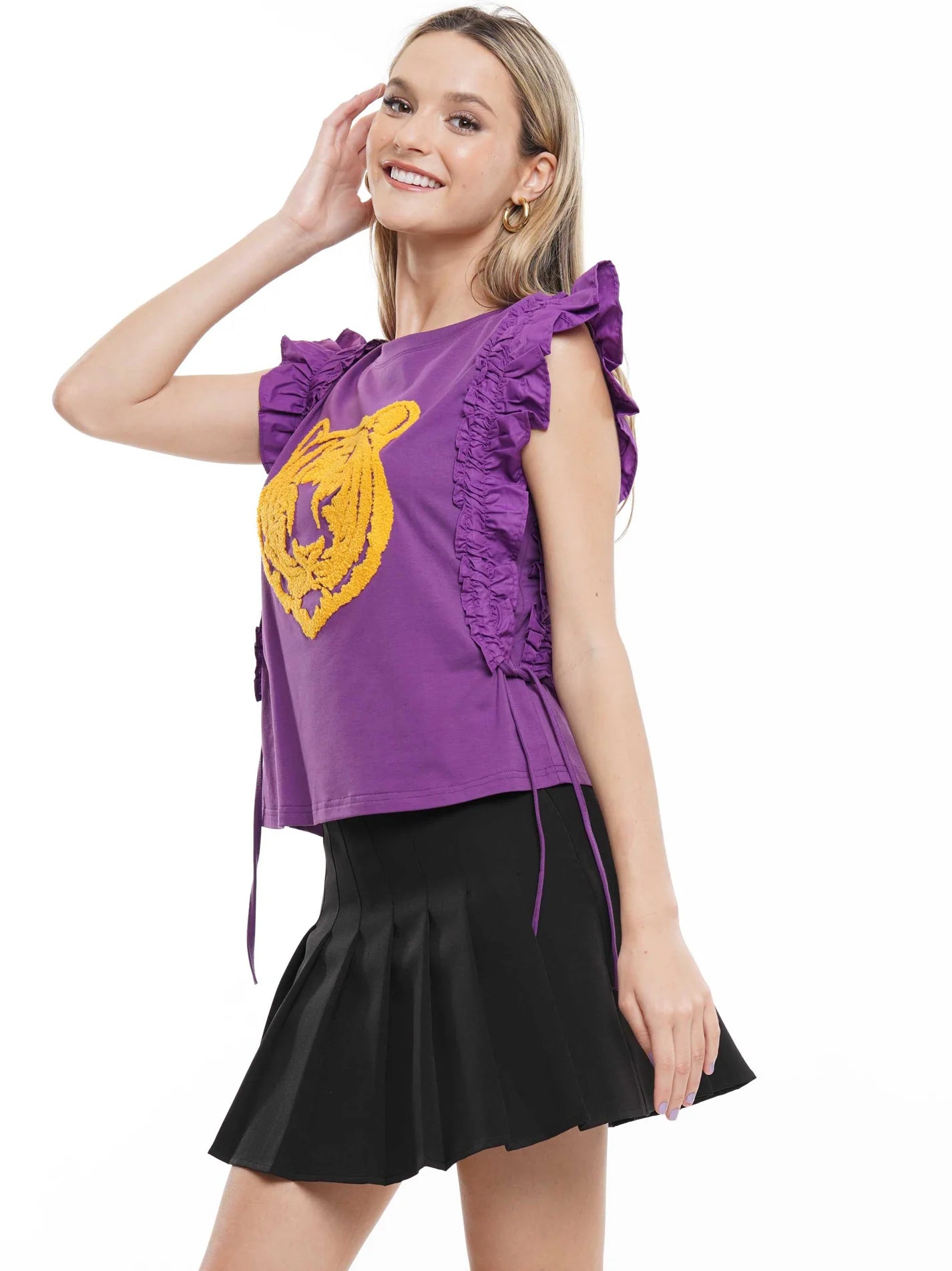 Tiger Chenille Ruffle Purple Top