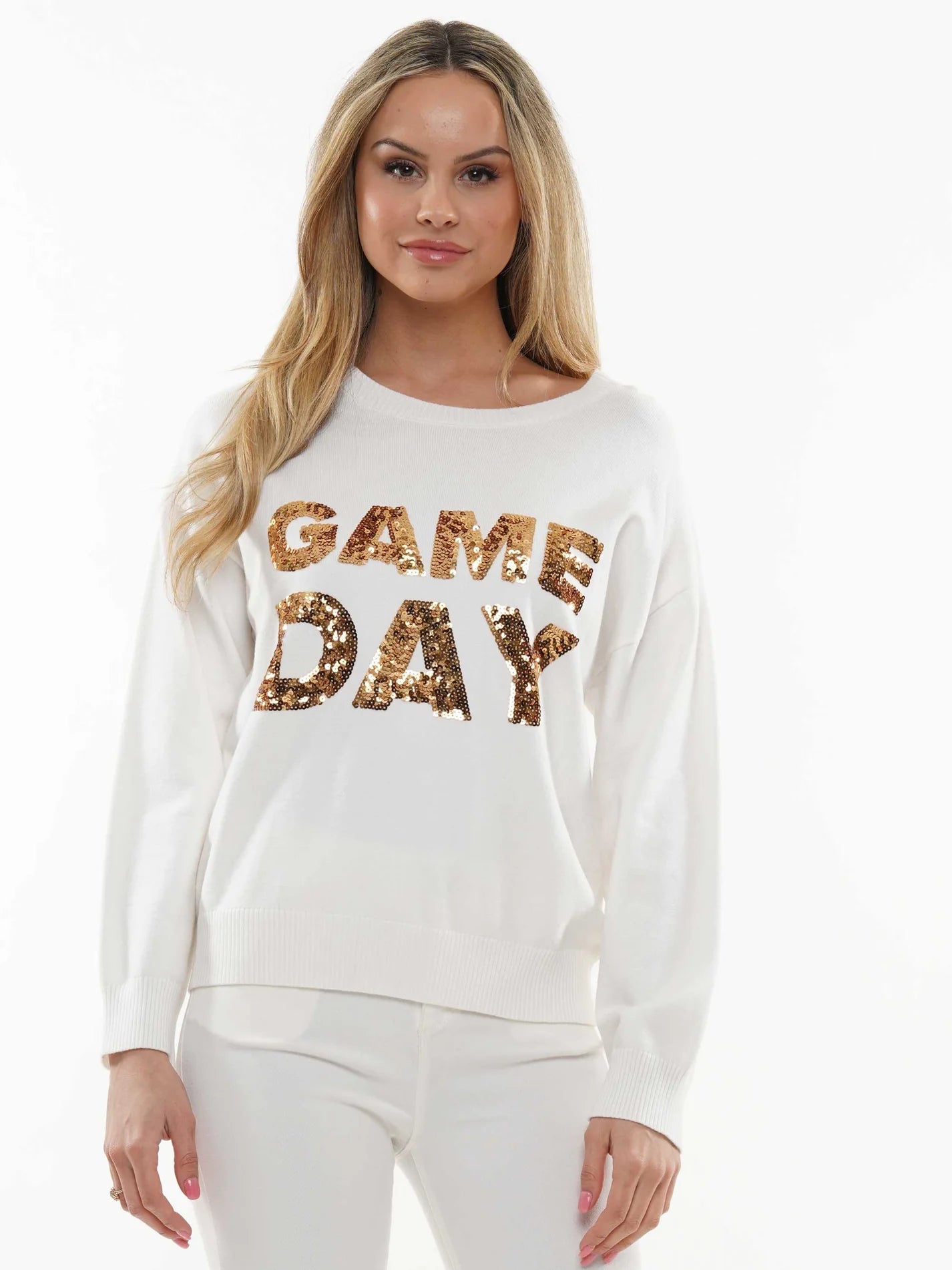 White with Gold Game Day Sweater