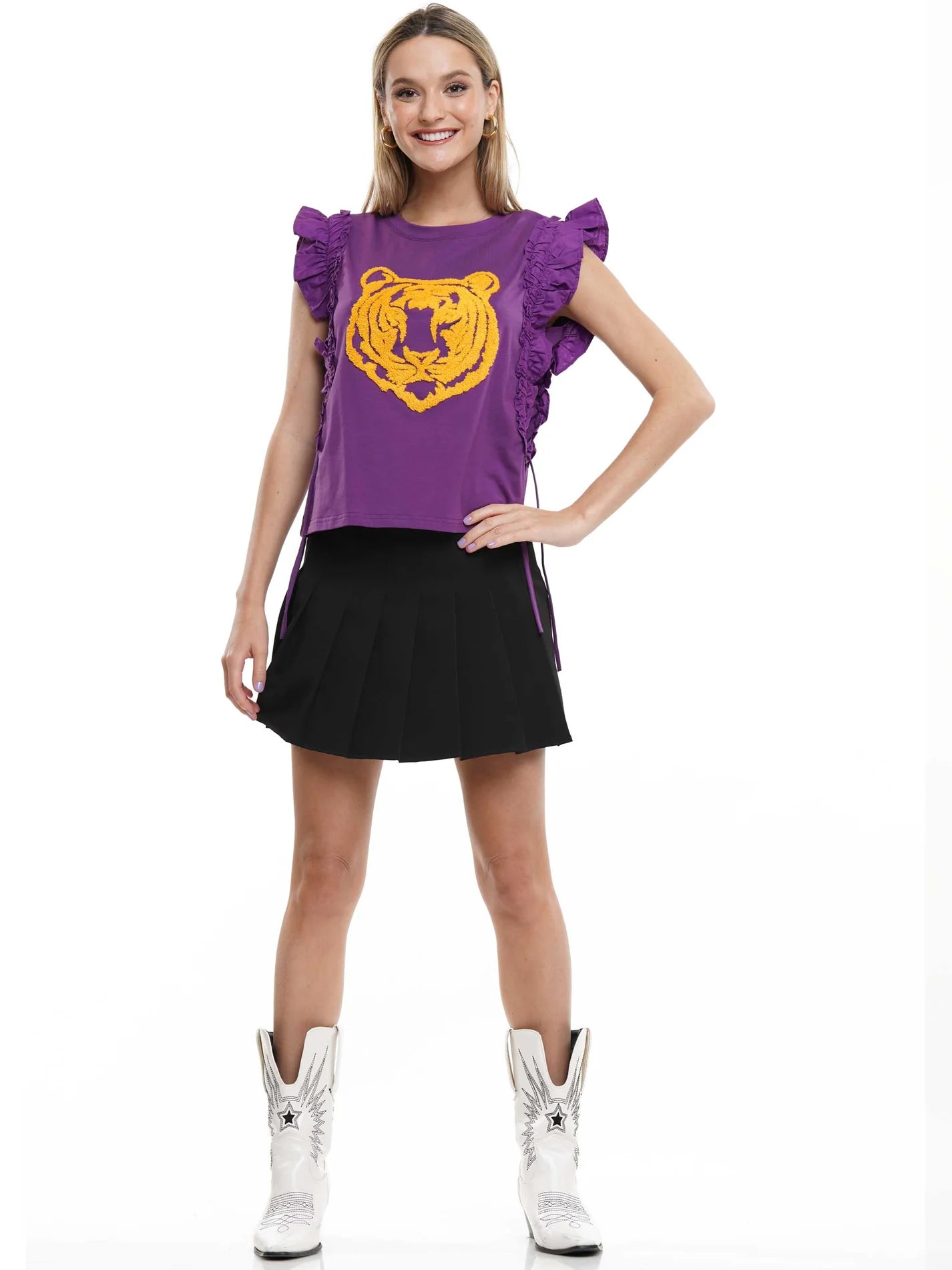 Tiger Chenille Ruffle Purple Top