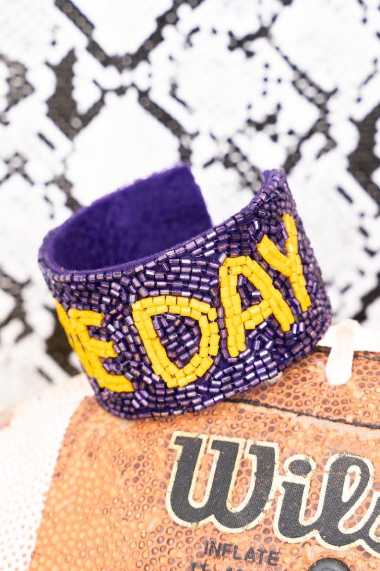 LSU Game Day Beaded Cuff Bracelet