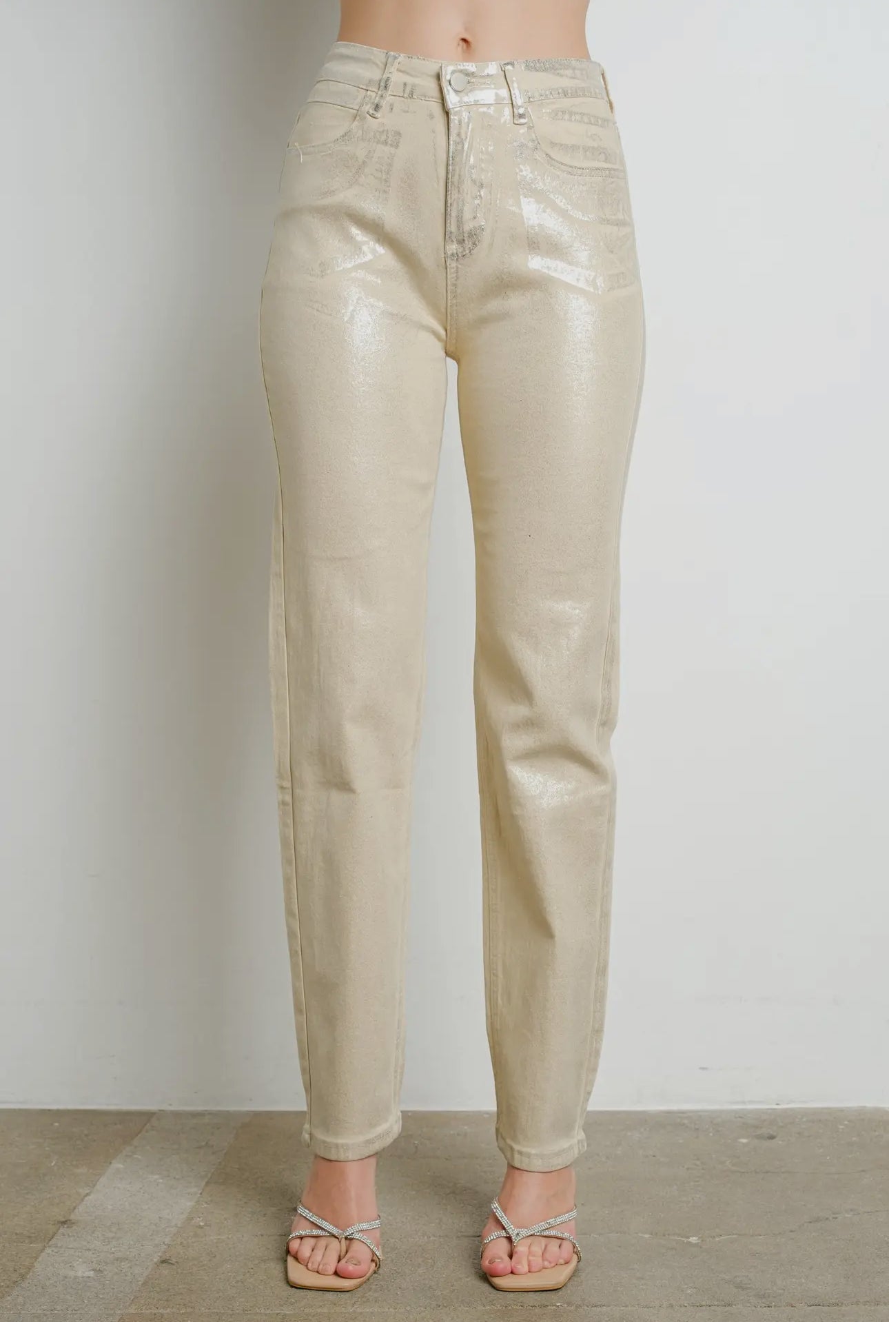 Cc High Rise Metallic stretch denim pants