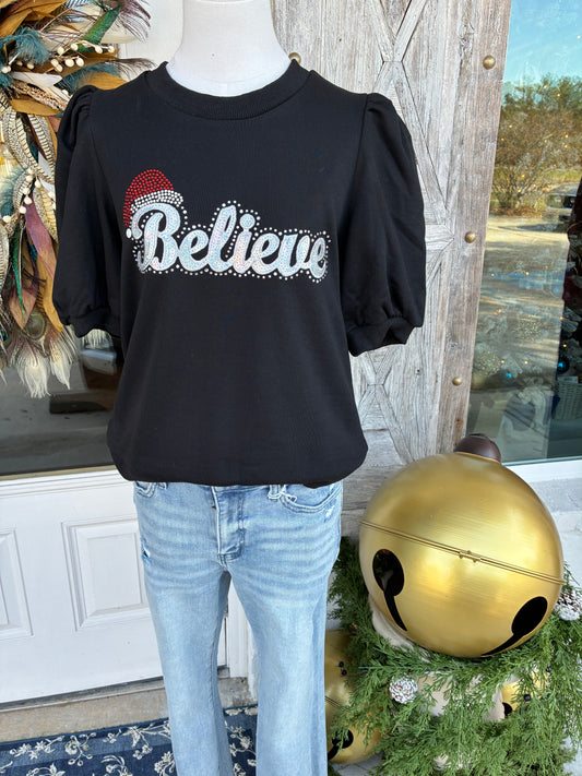 Believe Puff Sleeve Round Neck Top