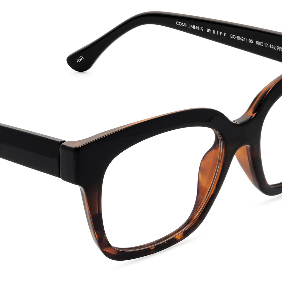 Ava Black Tortoise + Blue-Light Readers