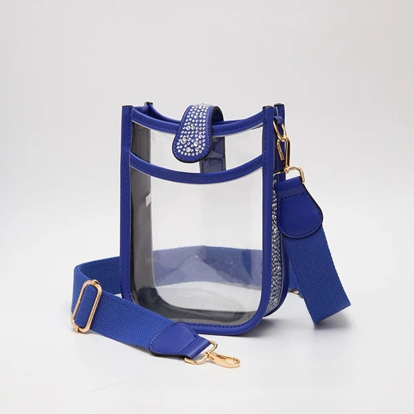 Royal Blue w Rhinestones Clear Bag