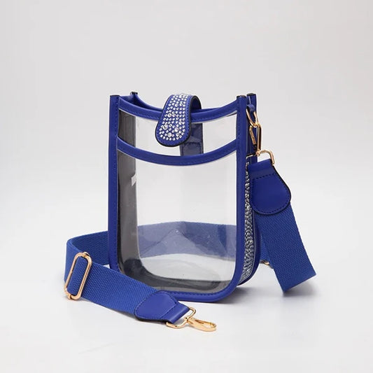 Royal Blue w Rhinestones Clear Bag