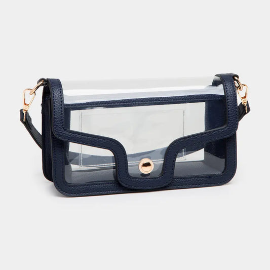 Navy Clear Vegan Leather Crossbody/Wristlet/Clutch
