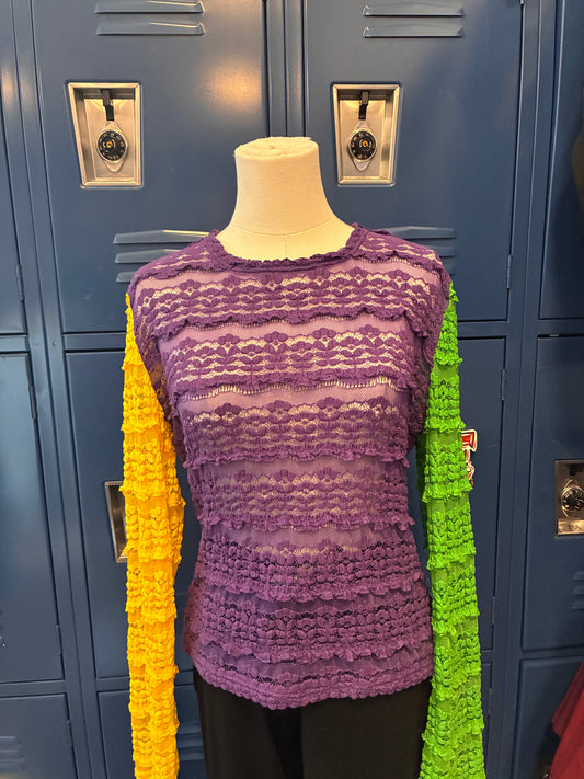 Mardi Gras Stretchy Lace Stripes Top