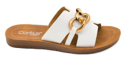 Chain Leather Ivory Slides