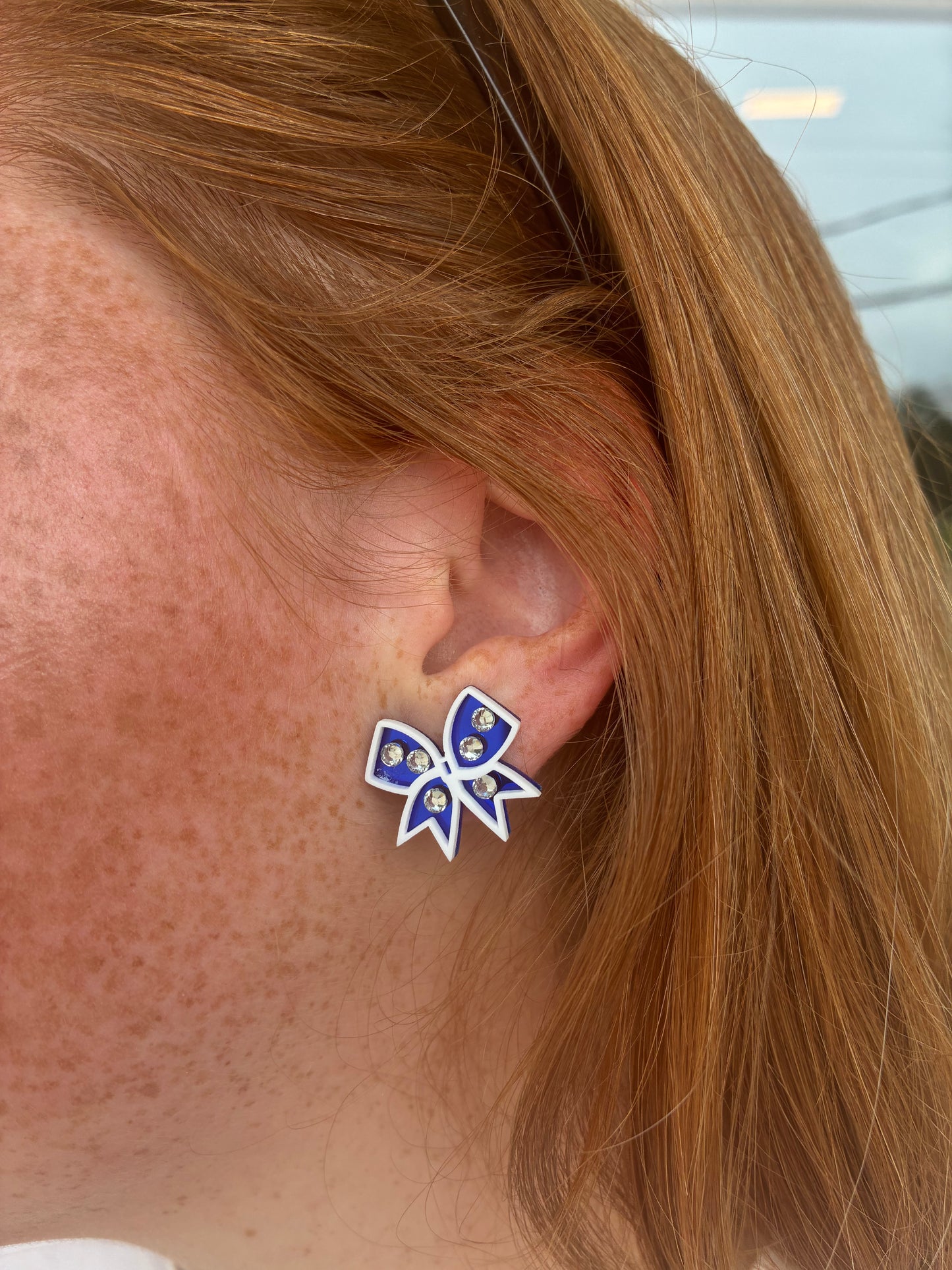 Blue and White Bow Stud Earrings