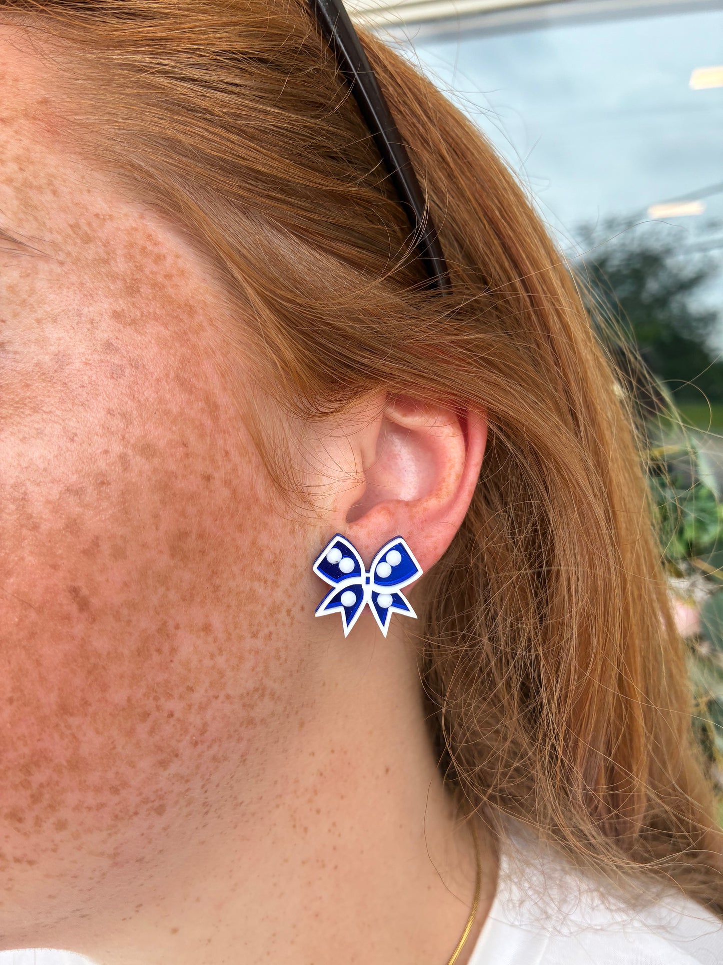 Blue and White Bow Stud Earrings