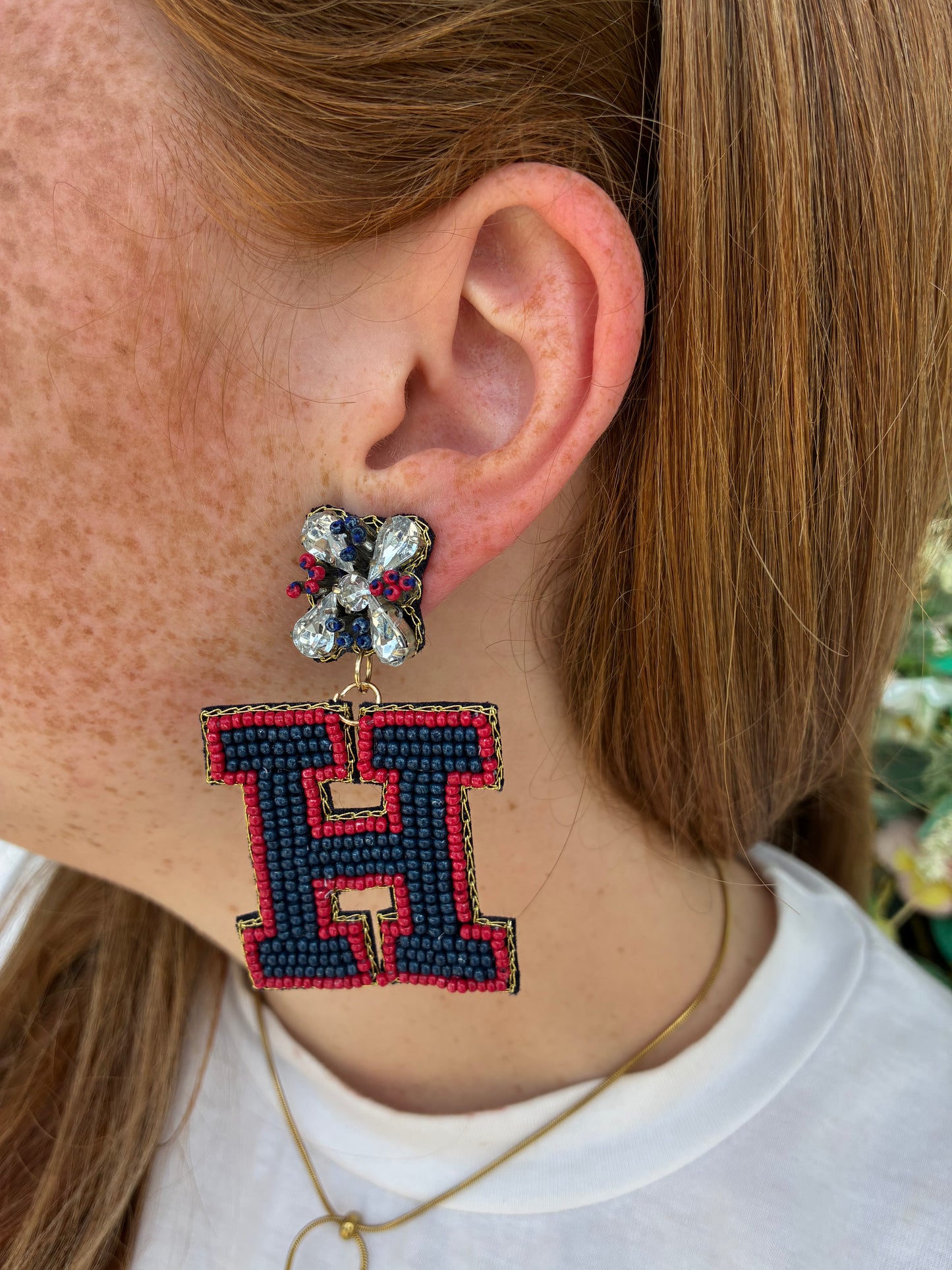 HAWKS Rhinestone w Beaded Logo earrings
