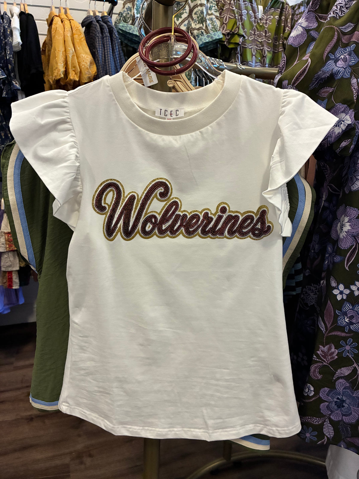 Wolverines Flutter Sleeve White Tee