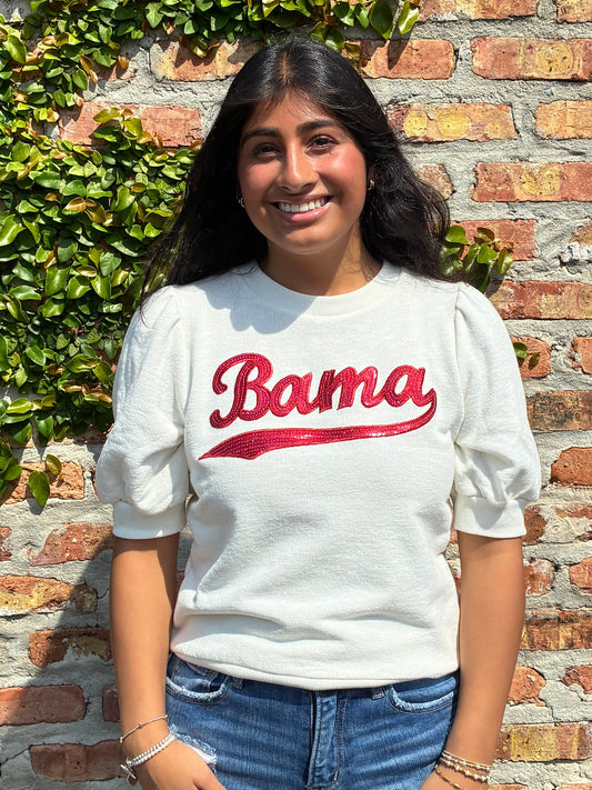 BAMA (University of Alabama) Sequin Puff Sleeves Top