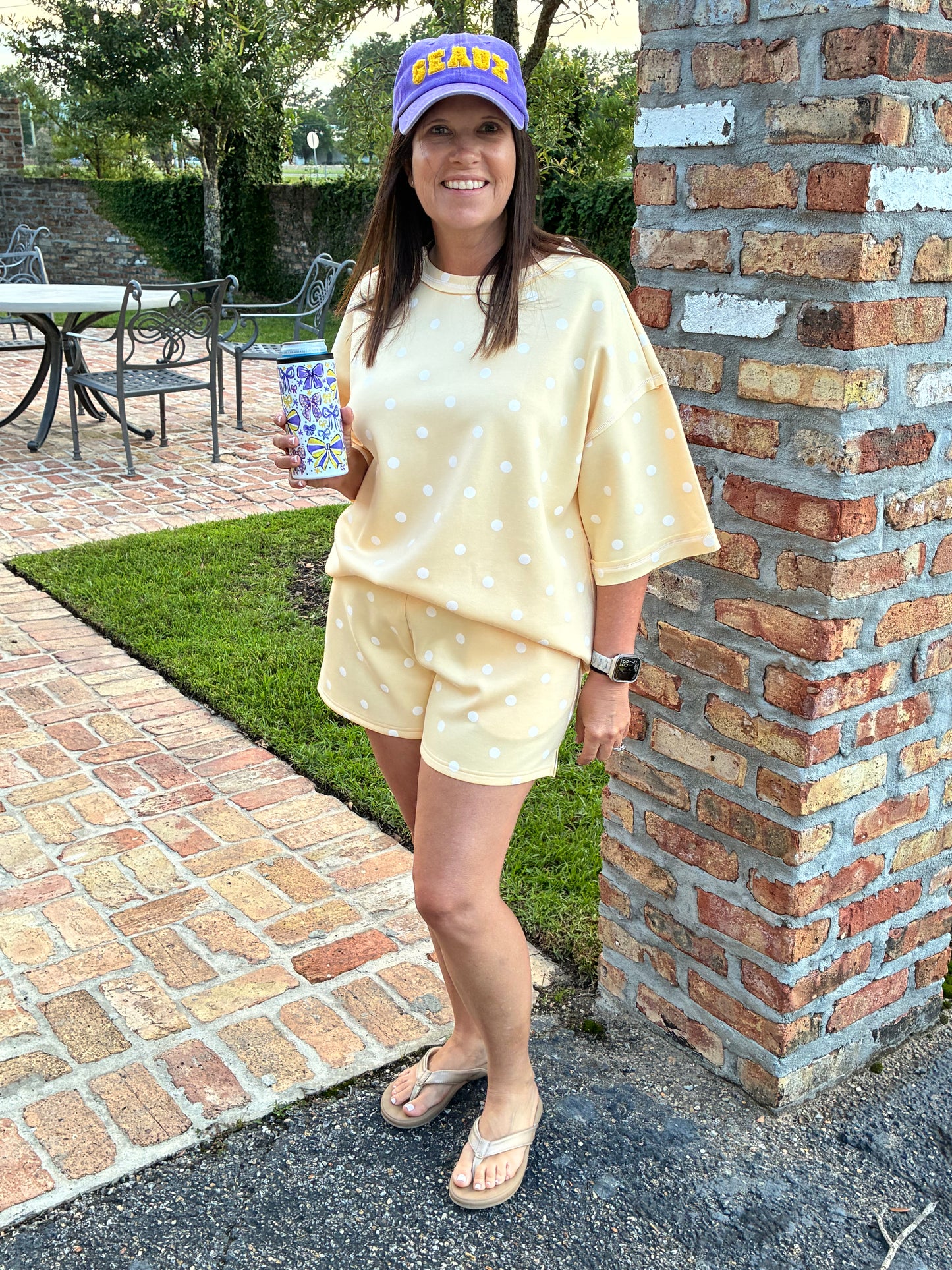 Harmony Pale Yellow Polka Dot Shorts Set