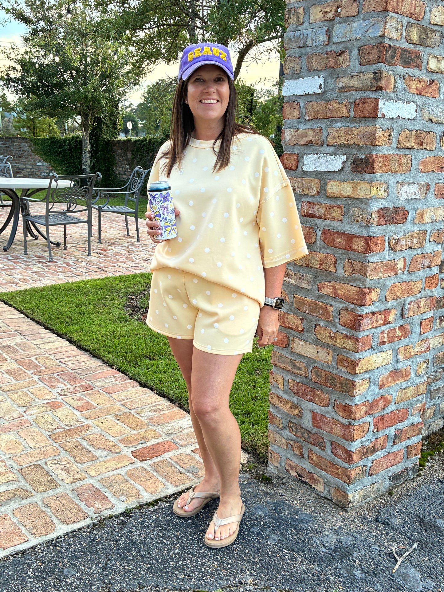 Harmony Pale Yellow Polka Dot Shorts Set