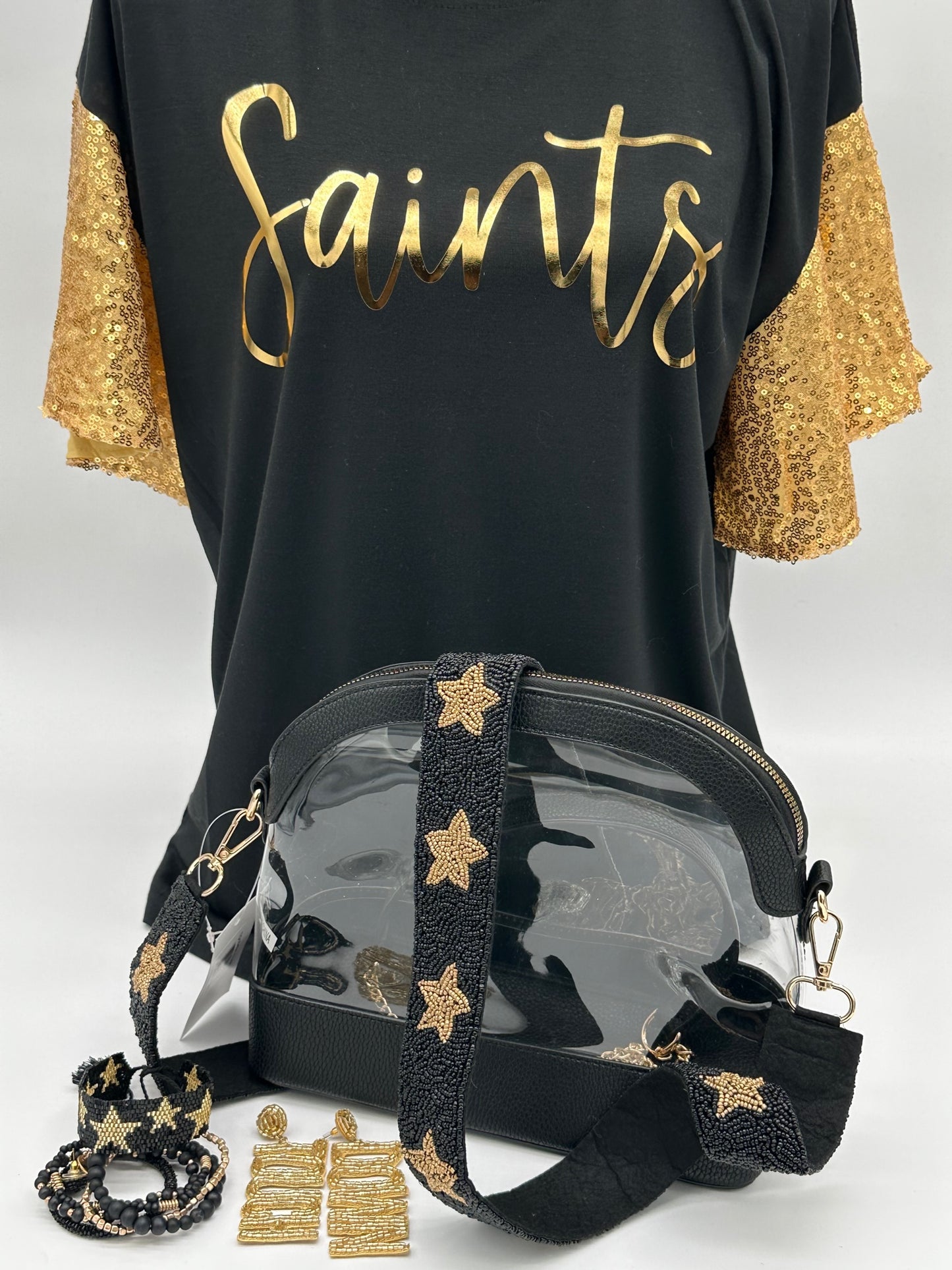 Saints Game Day Sequin Sleeved Womens Top