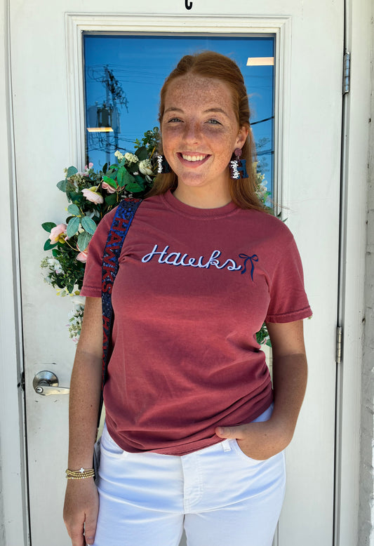 Hawks Embroidered T Shirt with Bow