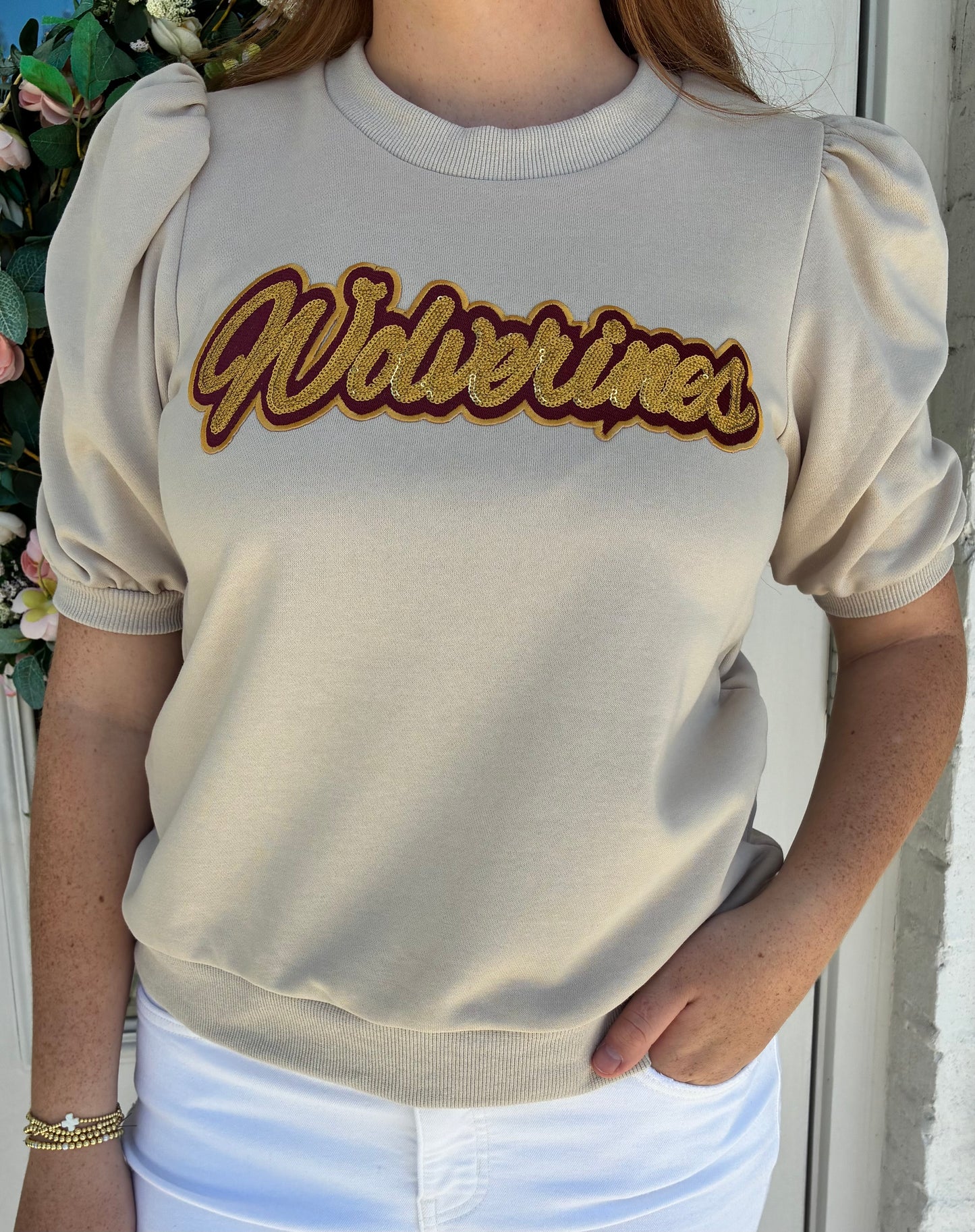 Wolverines Luna Puff Sleeve Round Neck Top