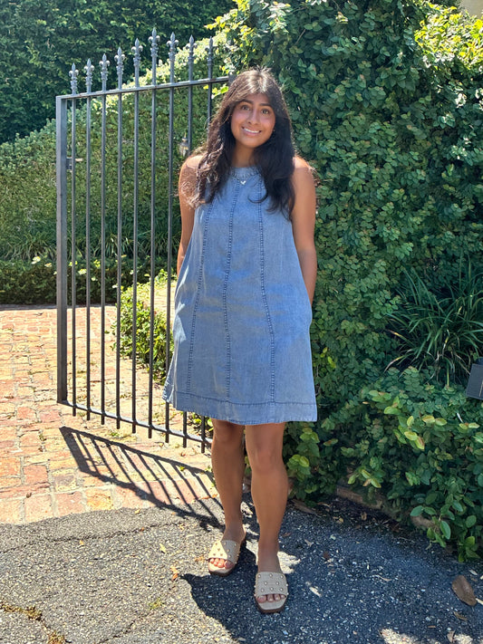 Women in Denim Blue Sleeves Dress
