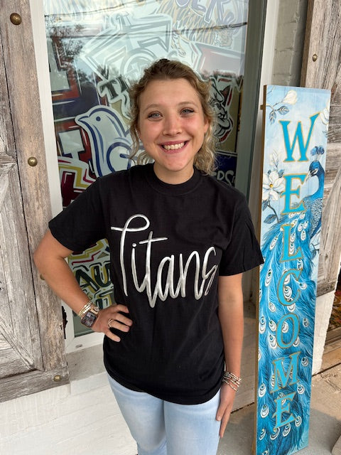 Titans Jumbo Cursive Metallic Puff T shirt – The Royal Peacock