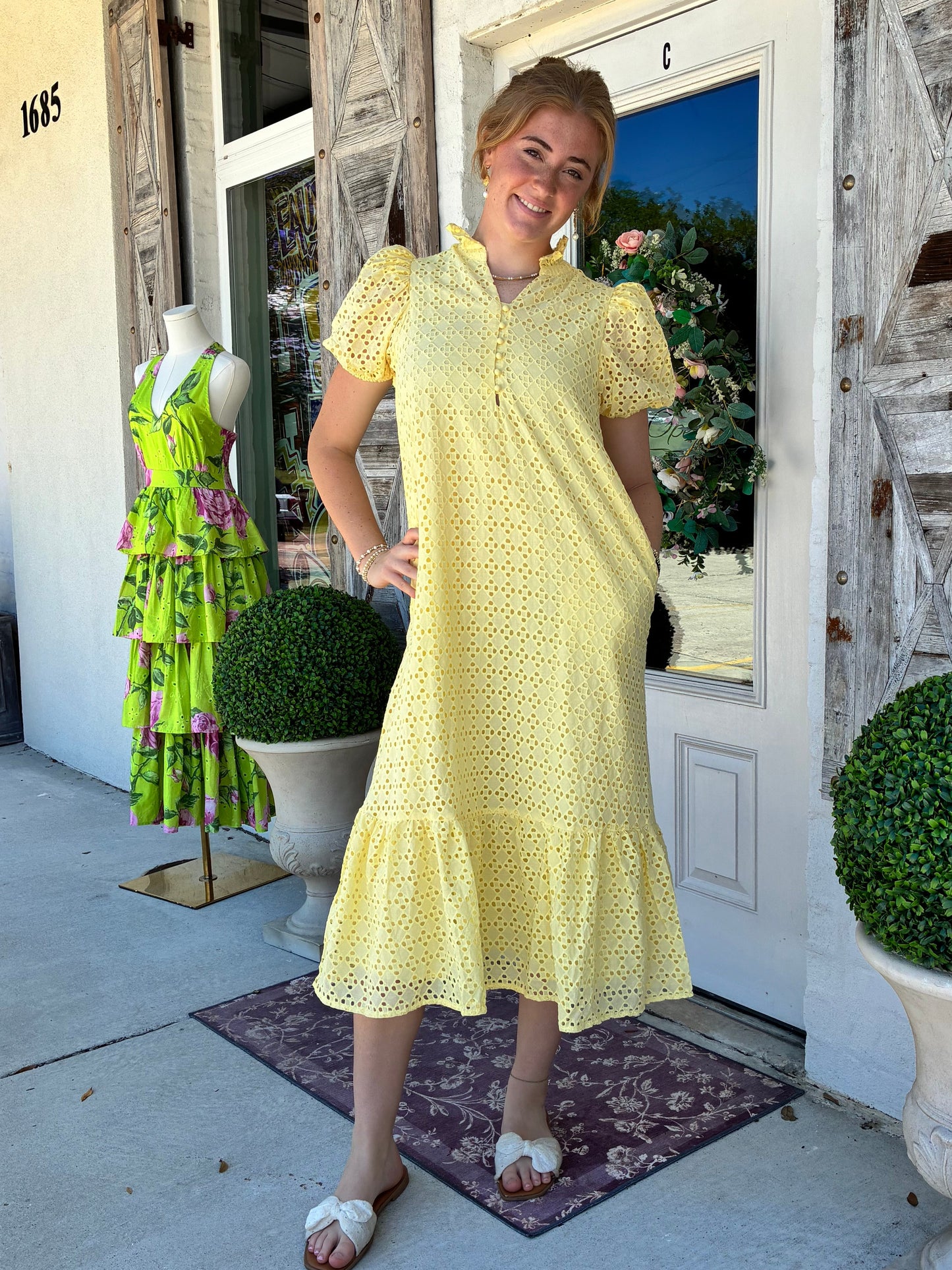 Sunshine and Reese Yellow Eyelet Dress