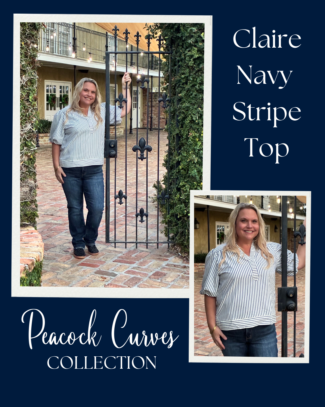 Claire Navy Striped Top - Peacock Curves